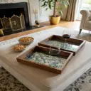 P74 Rustic Chic Rectangular Wooden Serving Tray with Mirrored Base