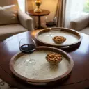 P77 Handcrafted Round Wooden Serving Tray with Embossed Leaf Design