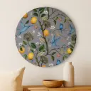 Whimsical Woodland Birds & Lemon Tree Round Wooden Wall Art
