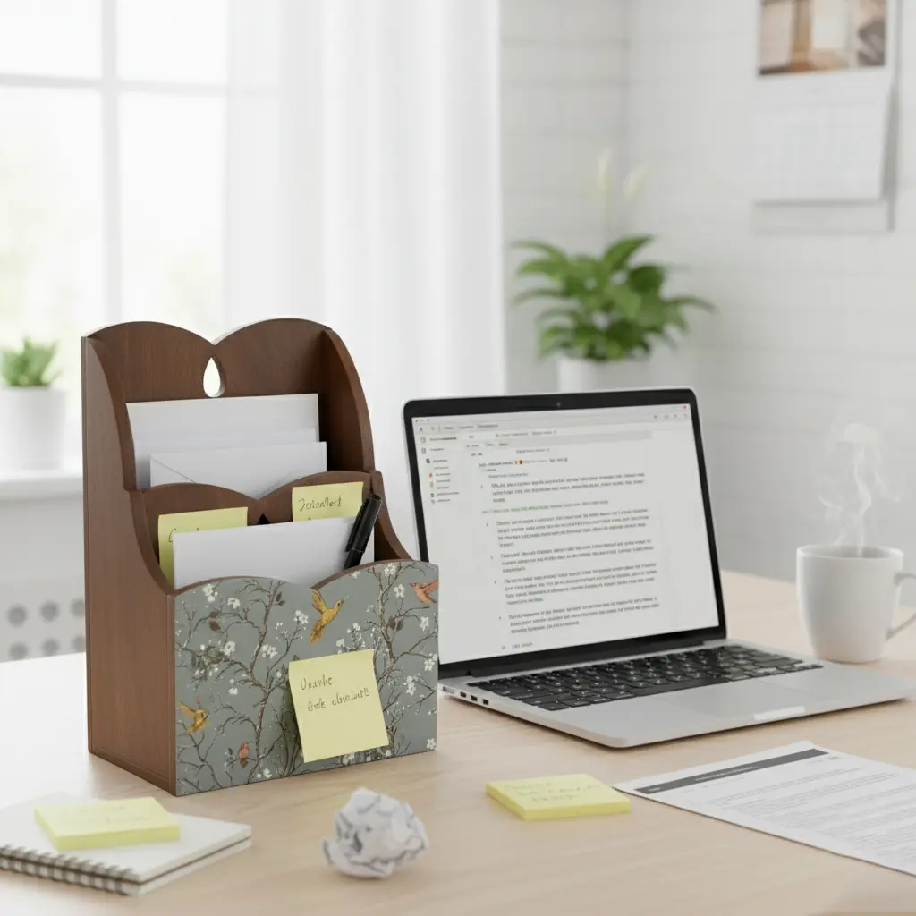 P6 "Wooden Desk Letter Sorter & Mail Organizer