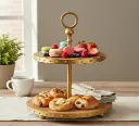 P20 Glam Brass-Trimmed Wood Two-Tier Serving Stand