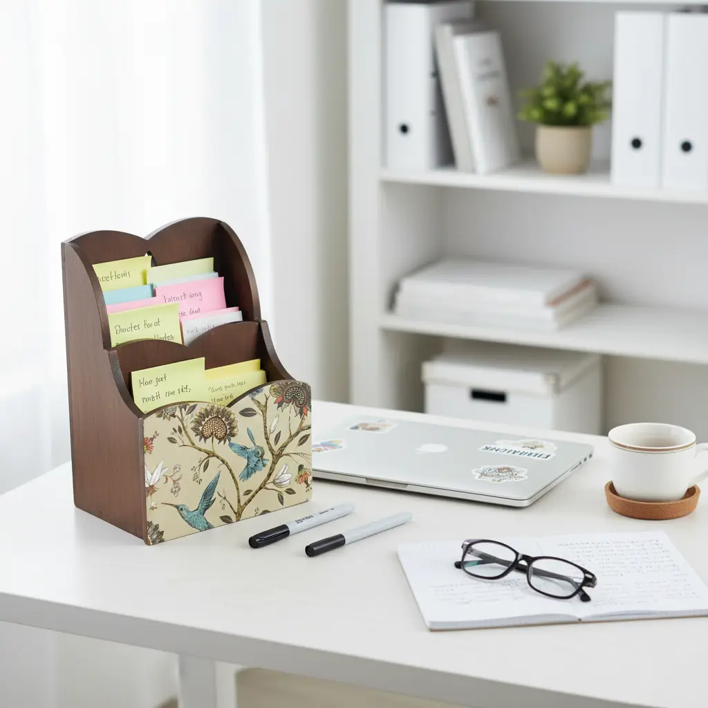 P12 "Rustic Wooden Desk Letter Sorter & Mail Organizer 