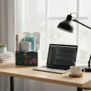 P22 "Exotic Floral & Golden Bird Wooden Desk Organizer "