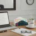 P23 "Elegant Wavy Wooden Desk Organizer with Exotic Floral & Bird"