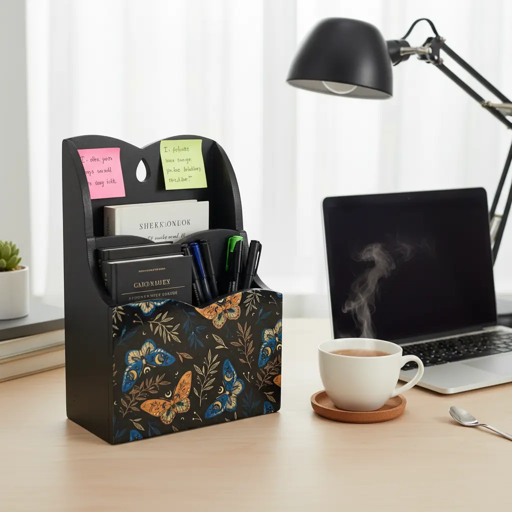 P26 "Enchanted Butterfly Wooden Desk Organizer"