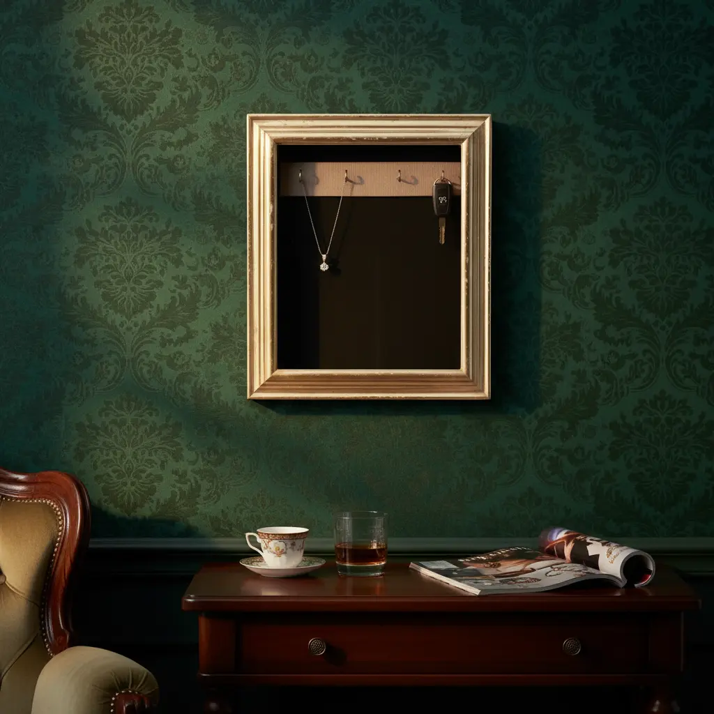 P1 Ornate Wood Frame Shadow Box with Key Hooks - Wall Mountable Global Decor Accent