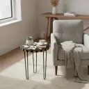 P3 Mid-Century Modern Black Resin and Wood Inlay Accent Table