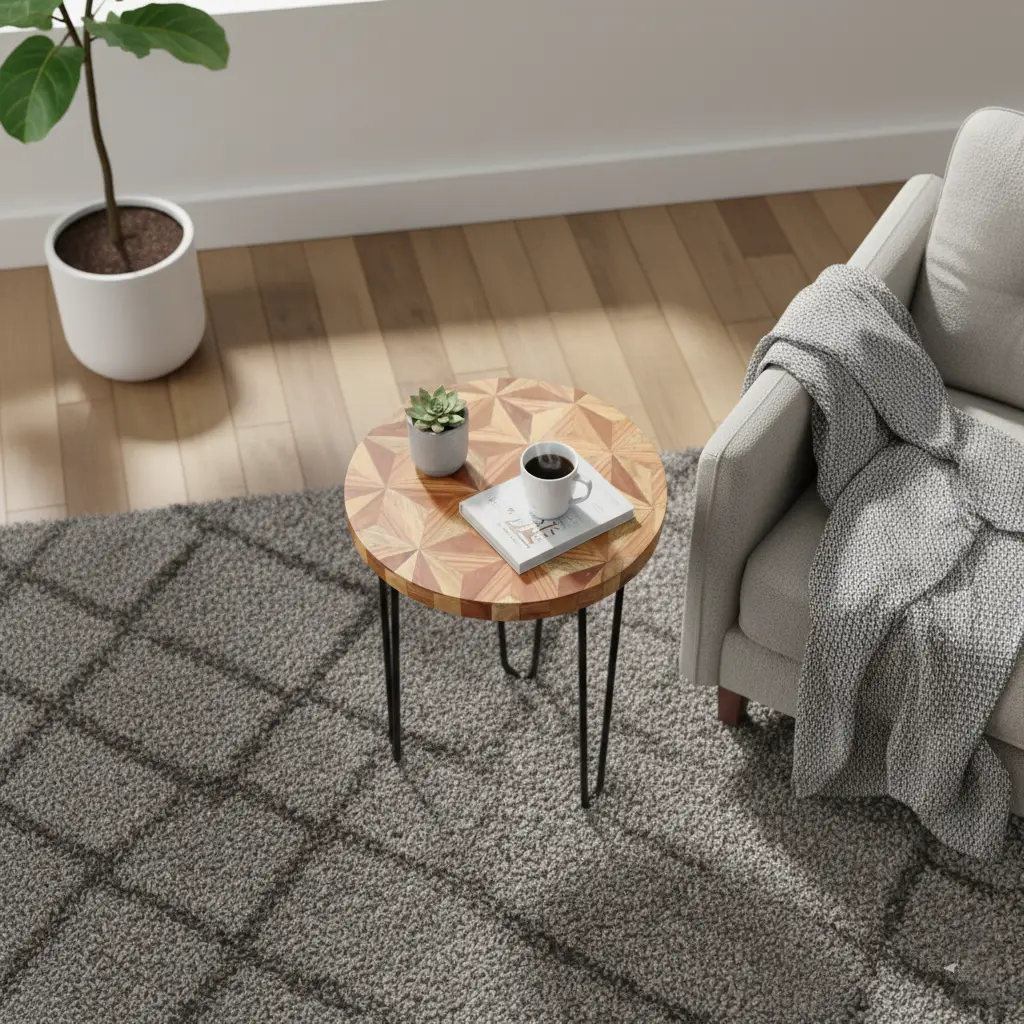 P7 Modern Geometric Mosaic Wood Accent Table with Hairpin Legs - Versatile Side/End Table, Available in 3 Sizes (14inch(D) * 18inch(H))