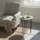 P16 Mid-Century Modern Green & Wood Starburst Geometric Round Side Table - 3 Sizes