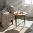 P17 Mid-Century Modern Geometric Wood & White Inlay Round Side Table - 3 Sizes