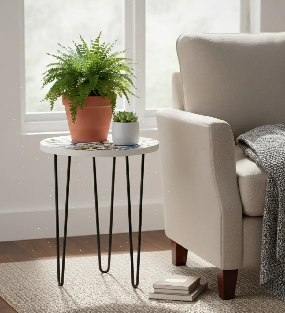 PP10 Smooth Enamel Chinoiserie Art Side Table with Hairpin Legs