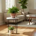 PP17 Blue & White Delft Floral Enamel Top Side Table with Black Iron Hairpin Legs - 3 Sizes