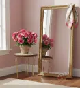 PP28 Vintage Sage Green & Pink Floral Enamel Top Side Table with Elegant Gold Iron Hairpin Legs - 3 Sizes