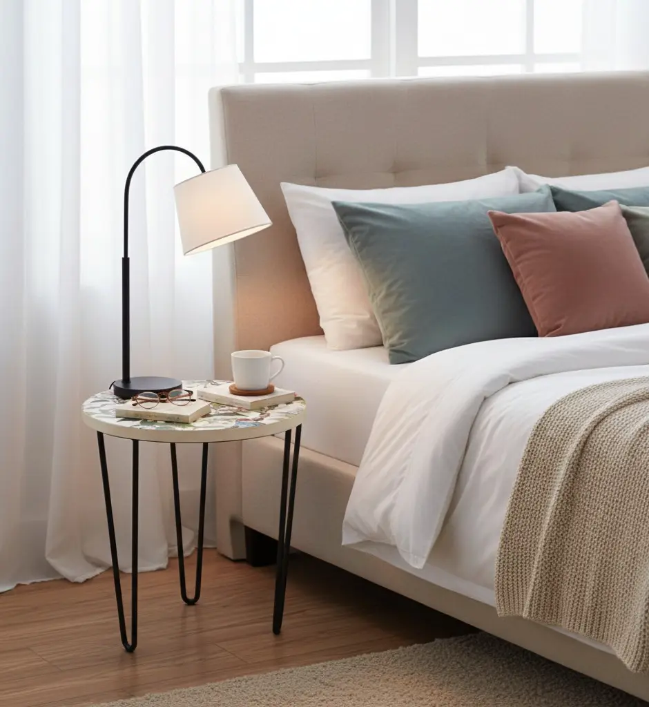 PP29 Chic Floral Bird Enamel Top Side Table with Black Hairpin Legs - 3 Sizes