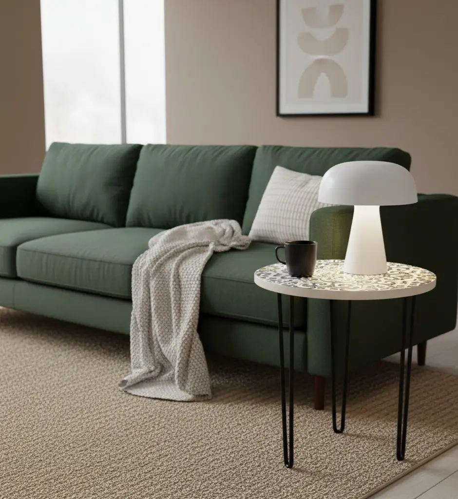 PP31 Mandala Geometric Enamel Side Table with Black Hairpin Legs - 3 Sizes