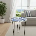 PP37 Classic Blue & White Chinoiserie Peacock Side Table with Black Hairpin Legs - 3 Sizes