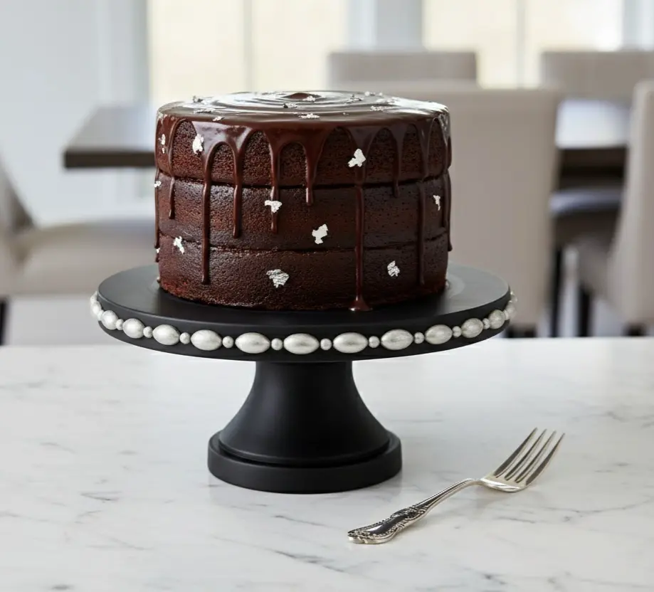 Elegant Matte Black & Silver Pedestal Cake Stand