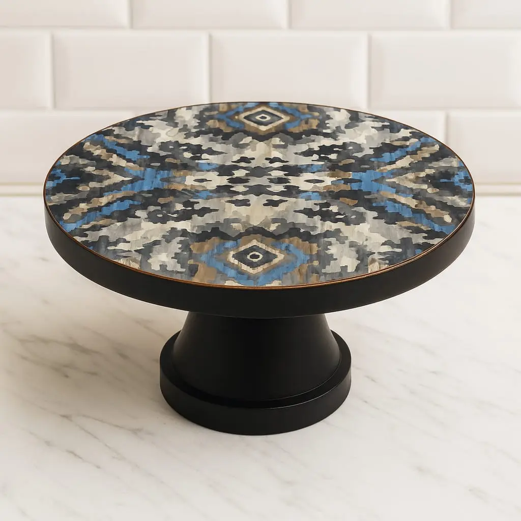 P3 Matte Black Pedestal Cake Stand with Silver Beaded Edge (10inch(D) * 4inch(H))