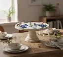 Distressed Peacock Toile Cake Stand / Chinoiserie Dessert Pedestal