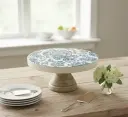 P5 Blue Watercolor Floral Cake Stand with Rustic Base