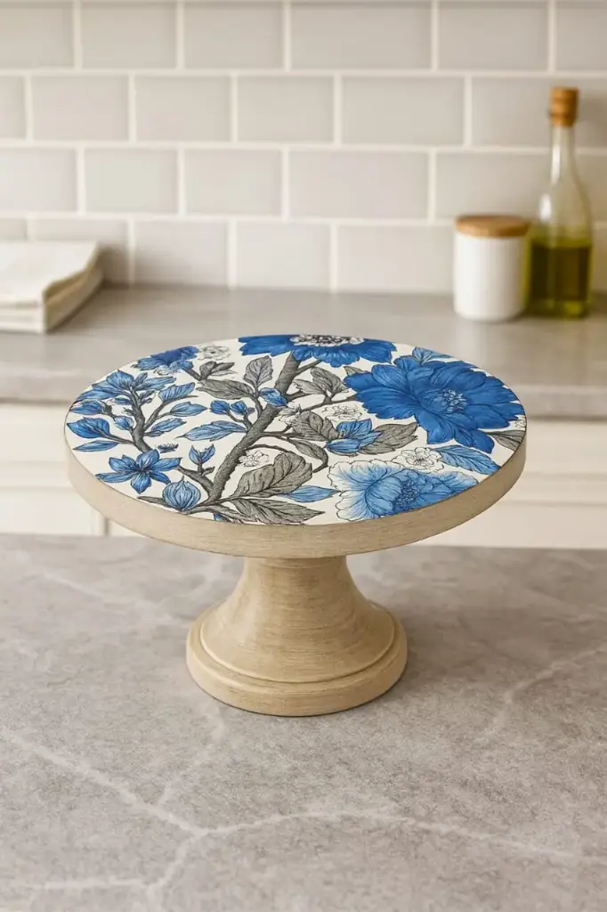 P7 "Blue Peony & Branch" Decorative Pedestal Stand / Oversized Knob (10inch(D) * 4inch(H))
