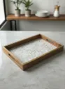 Handcrafted Geometric Metal Embossed Tray – Wood Inlay Decorative Server