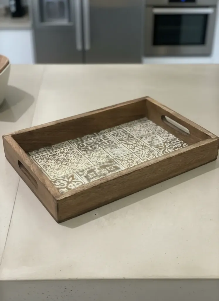 Vintage-Style Metal Embossed Wooden Tray – Unique Housewarming Gift (14*10)