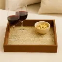Rustic Wood Serving Tray with Geometric Pattern Inlay
