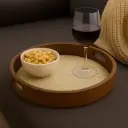 Round Wooden Serving Tray with Radial Mosaic Pattern