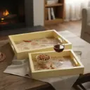 Cream Wooden Serving Tray with Elegant Chinoiserie Floral & Bird Design