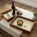 Contemporary Wooden Serving Tray with Chic Chevron Pattern Inlay