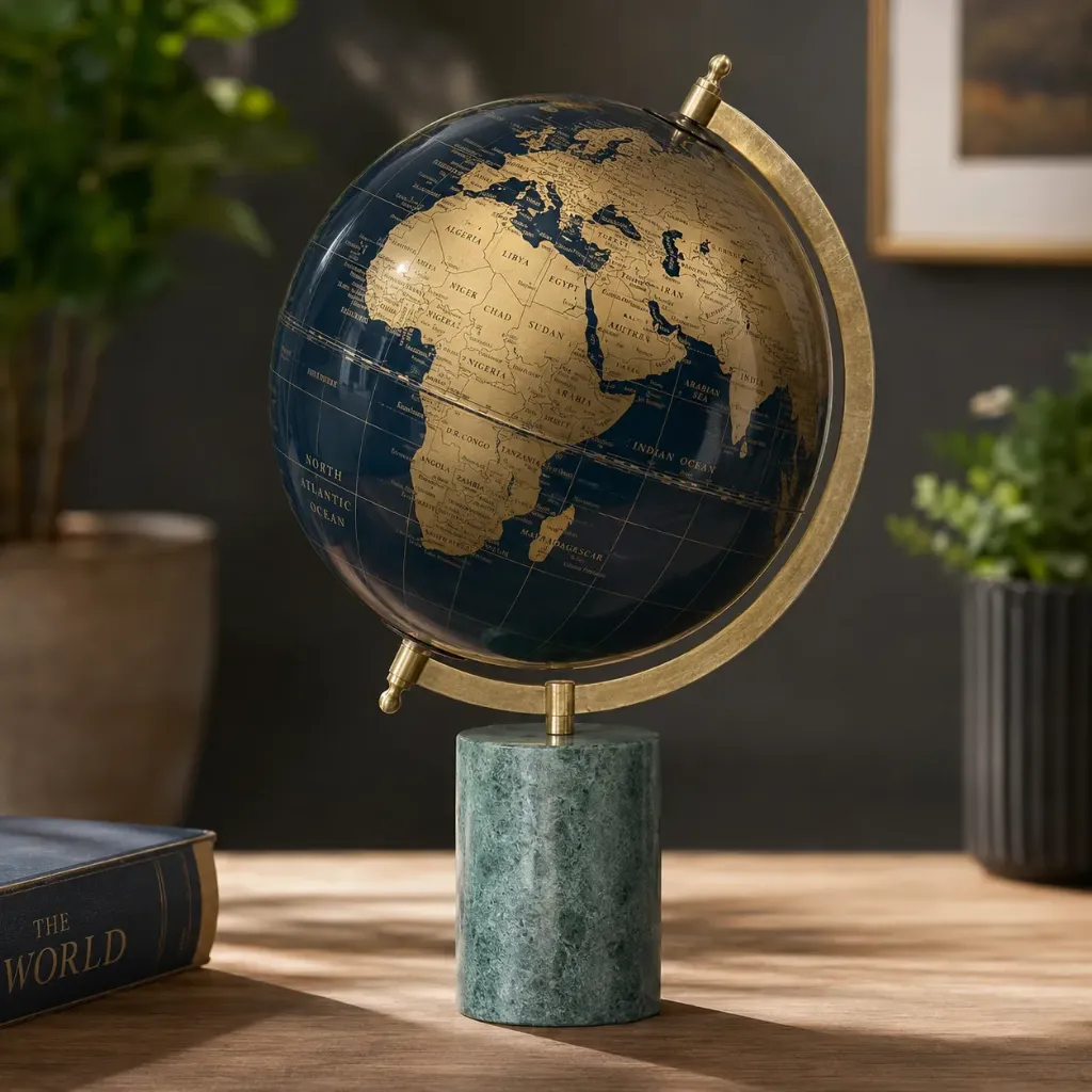 Classic World Globe Desk Decor – Premium Metal & Marble Globe for Executive Office and Study Room (8*15)