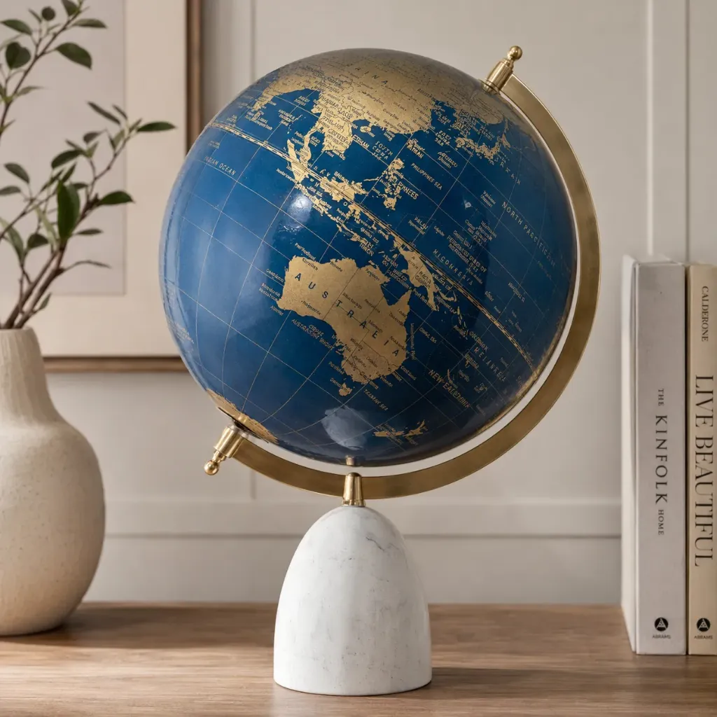 Luxury Rotating Globe for Desk – Stylish Educational Globe with Gold Finish (8*15)