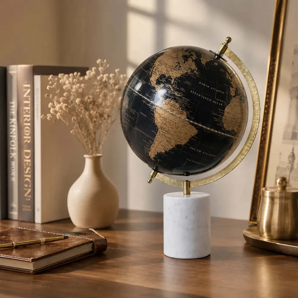 Premium Black Gold Globe Showpiece – Elegant Desktop Decoration for Gifting (8*15)