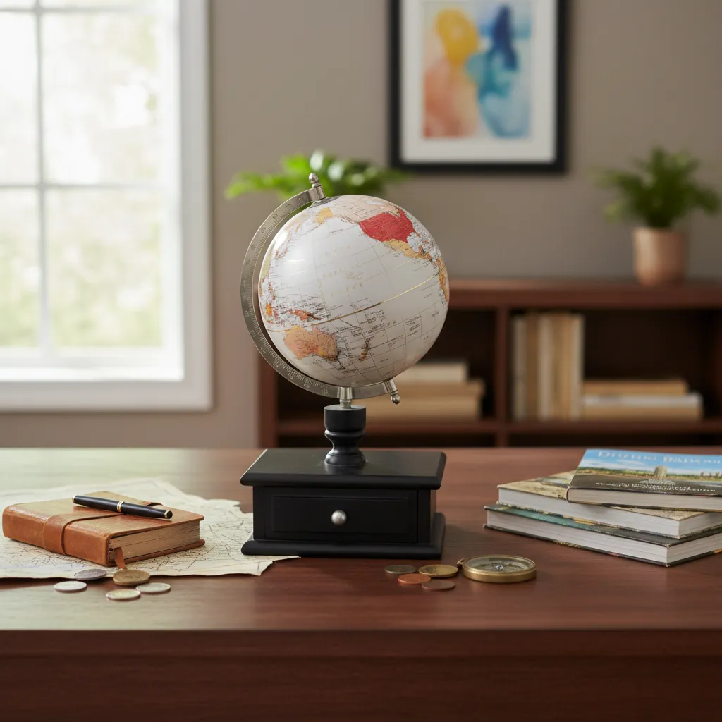Classic Tabletop Educational Globe - Detailed Map Sphere with Wooden Drawer