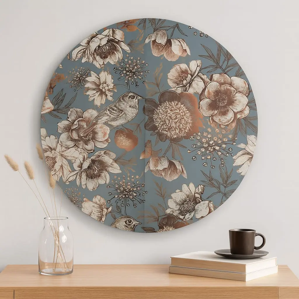 P23 Vintage Inspired Floral & Bird Round Wooden Wall Art 