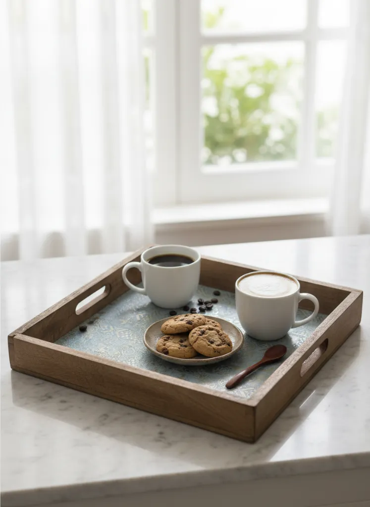 Boho-Chic Sunburst Tray – Decorative Wooden Tray for Living Room (10*10)
