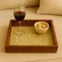 Nature-Inspired Leaf Pattern Wooden Serving Tray
