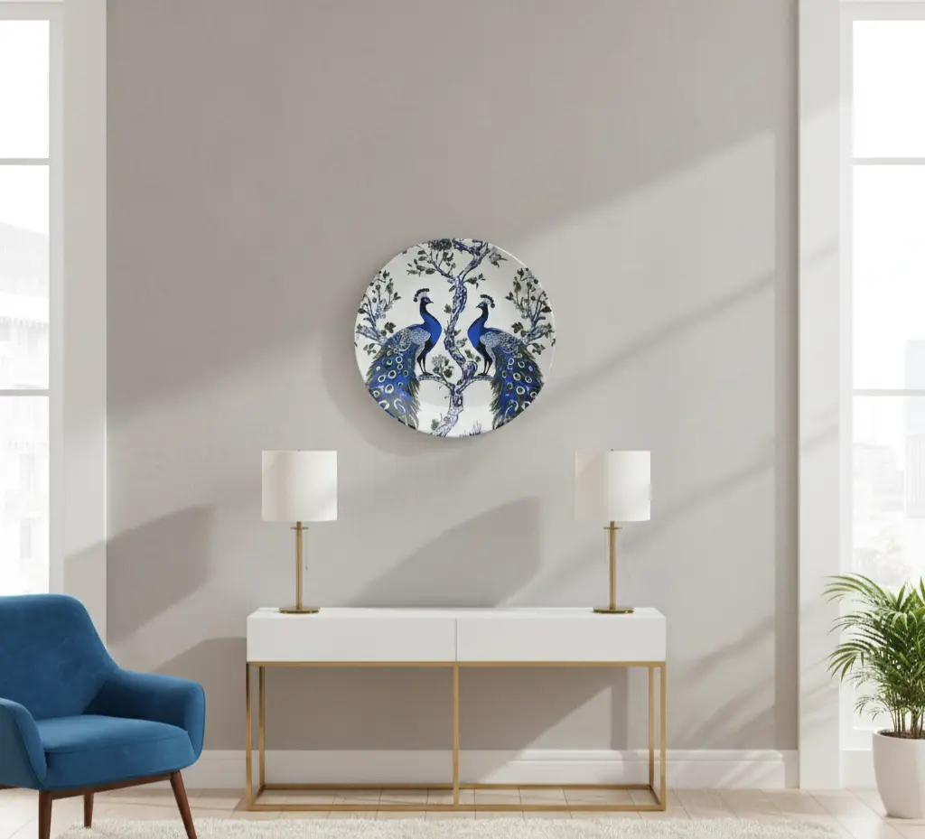 P36 Exquisite Blue Peacock Decorative Wall Plate