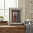 P18 Artisan Handcrafted Wavy Embossed Silver & Rustic Wood Photo Frame - Art Deco Style - Multi-Size