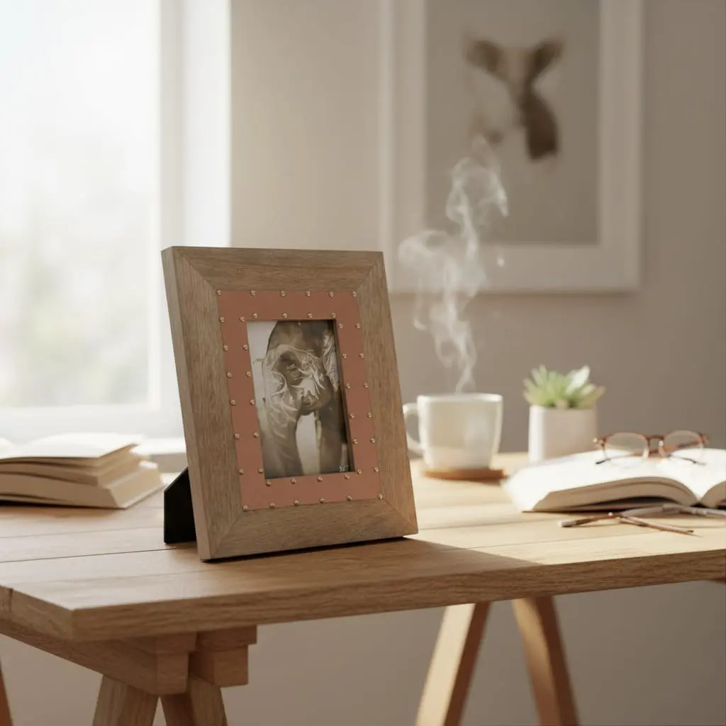 Rustic Industrial Wood & Warm Copper Photo Frame with Riveted Accents (4 * 6inch)